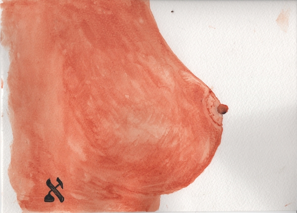 Title: woman's breast
Date: 2025-05-01
Series: watercolor
Description: My first feminine sphere of flesh in watercolors.